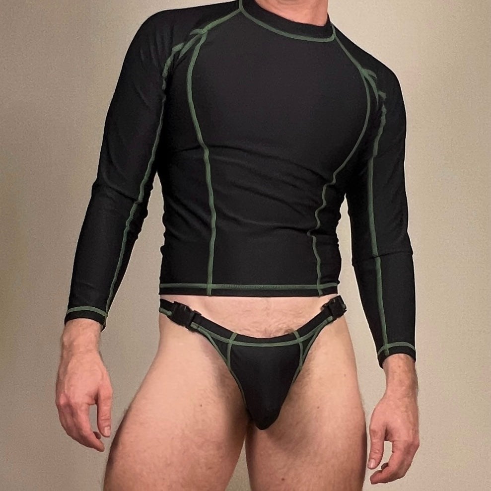 RESIST - BODY SCULPT SWIM // SPORT RASH GUARD - LONG SLEEVE - MILITARY BLACK/GREEN